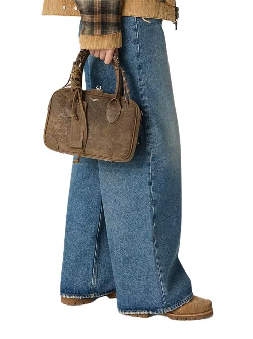 Vita Bag in pelle scamosciata verde militare con motivo floreale in rilievo e dettagli argento Golden Goose | GWA00470.A000915.35674MILITARY GREEN